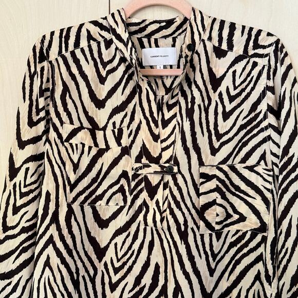 CURRENT/ELLIOTT The B50 Top in Natural Zebra Print Size 1 S/M Tan Brown Blouse - Picture 3 of 11